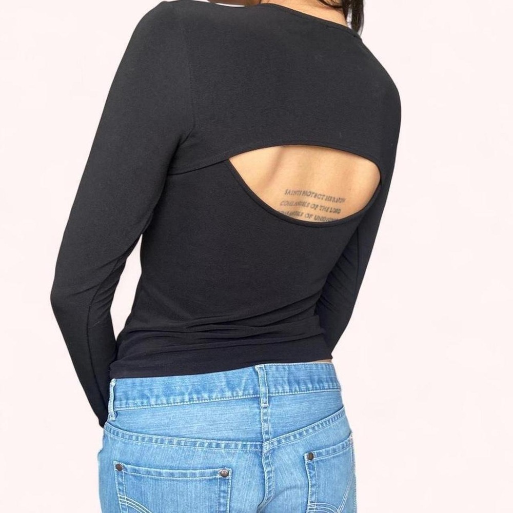 Vintage Zara Black Minimalist Cut Out Top Subversive Alternative Long Sleeve - Picture 2 of 4
